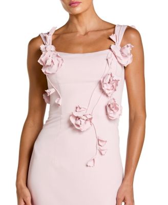 Crepe Sleeveless Column Gown with Floral Detail