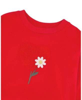 Girls' French Terry Heart and Flower Embroidery Sweatshirt - Big Kid