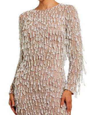 Long Sleeve Midi Dress with Embellished Fringe