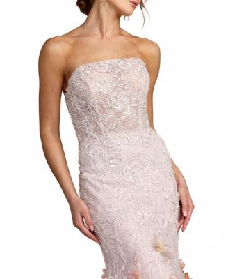 Strapless Embroidery Mermaid Gown with 3D Flowers