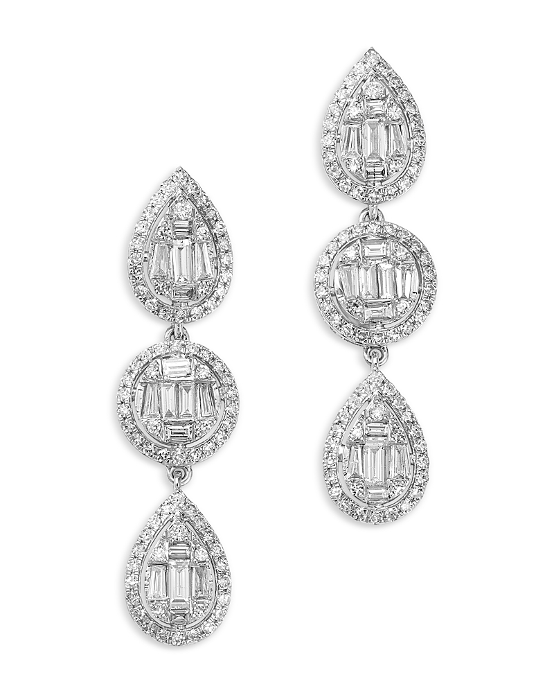 Bloomingdale's Fine Collection Diamond Round & Baguette Cluster Drop Earrings in 14K White Gold, 1.50 tcw