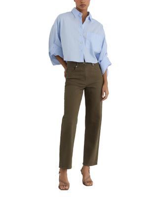 Petites Selin Mid Rise Straight Jeans in Khaki Green