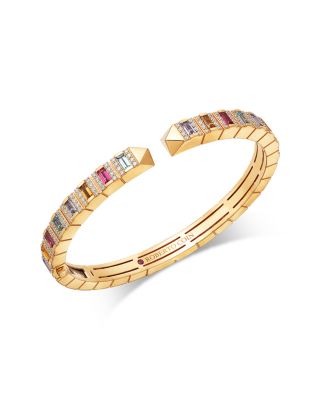 18K Rose Gold Obelisco Multi Gemstone & Diamond Cuff Bangle Bracelet
