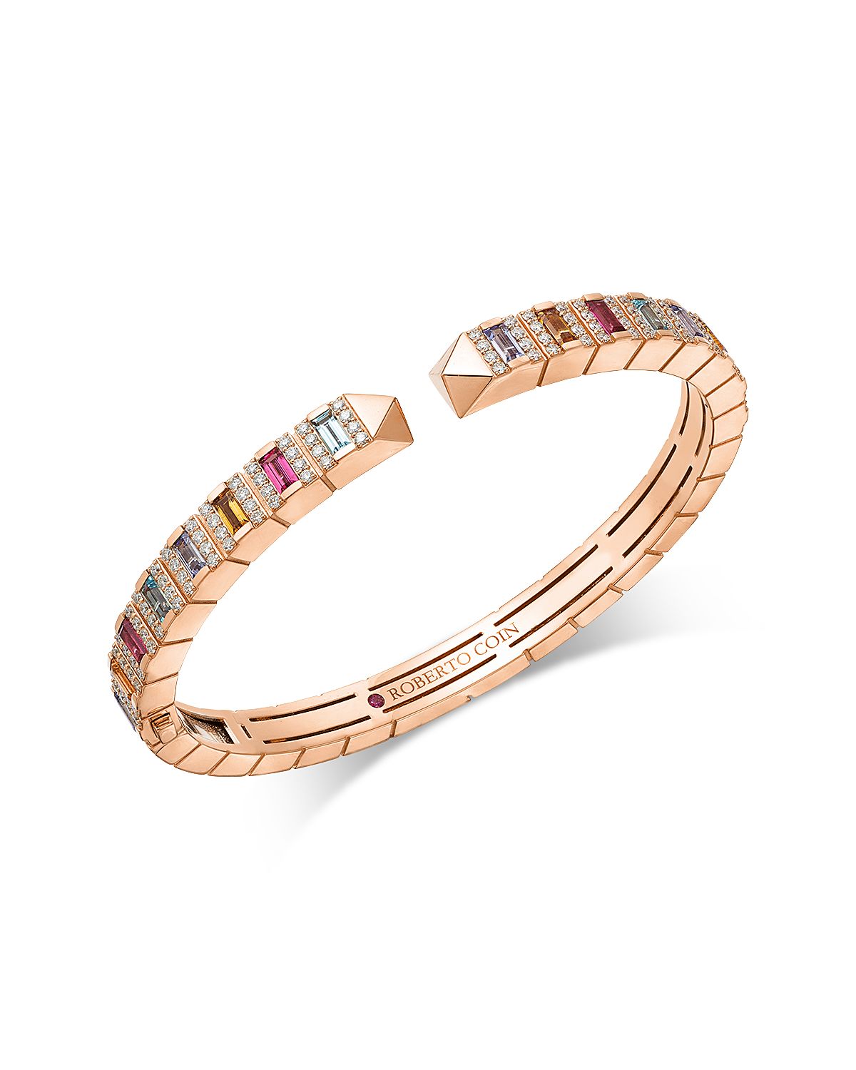 Roberto Coin 18K Rose Gold Obelisco Multi Gemstone & Diamond Cuff Bangle Bracelet