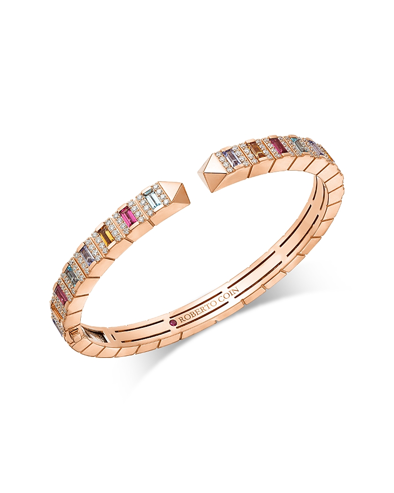 Roberto Coin 18K Rose Gold Obelisco Multi Gemstone & Diamond Cuff Bangle Bracelet