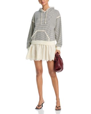 Stripe Eyelet Ruffle Sweatshirt Dress - Exclusive
