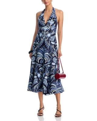 Pineapple Palm Poplin Halter Midi Dress - Exclusive