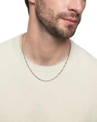 Men's Open Station Box Chain Necklace in Sterling Silver, 3mm