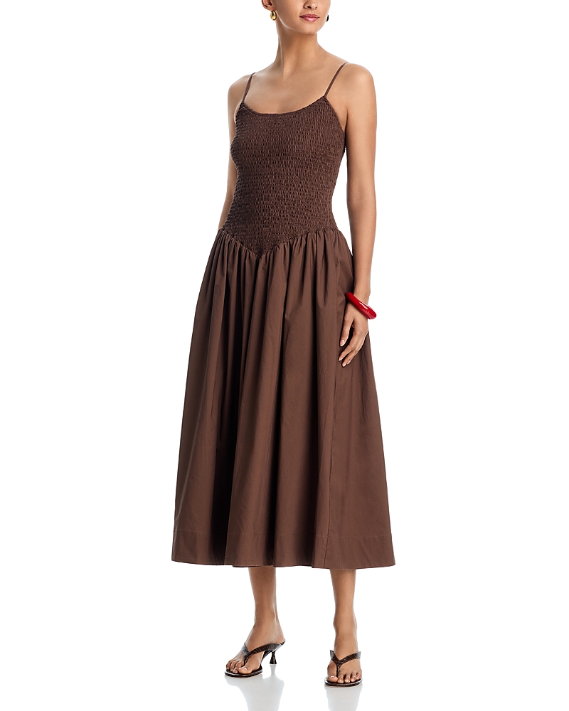 Lucy Paris Hazel Smocked Dropped Waist Dress In Brown