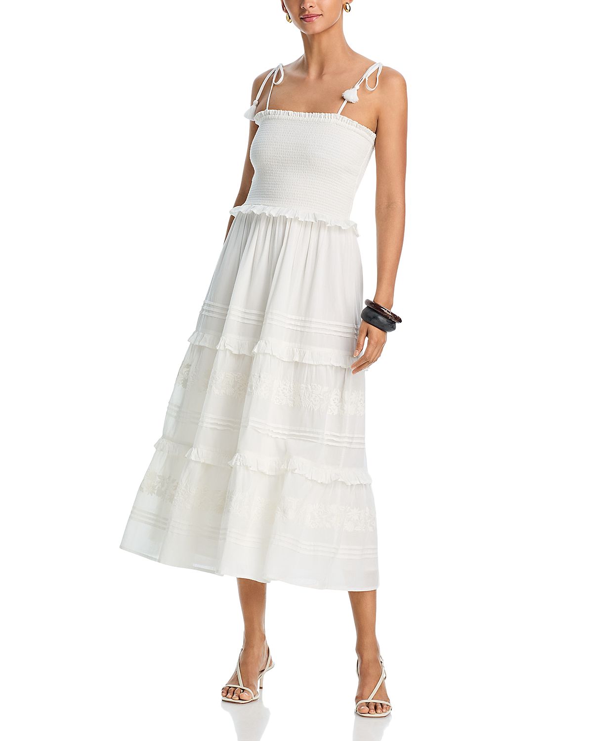 Aqua Giovanni Embroidered Smocked Midi Dress - Exclusive