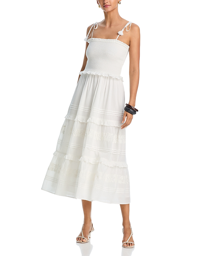 Aqua Giovanni Embroidered Smocked Midi Dress - Exclusive