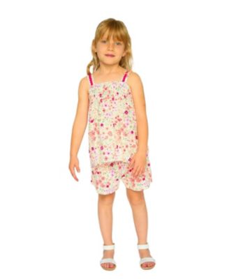 Girls' Tank Top with Smocking and Flowers Shorts Set in Muslin - Little Kid
