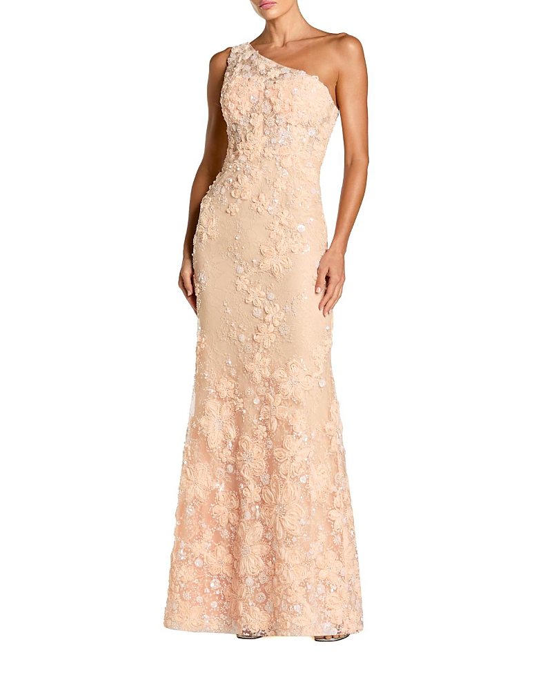 Mac Duggal One Shoulder Floral Embroidered Column Gown