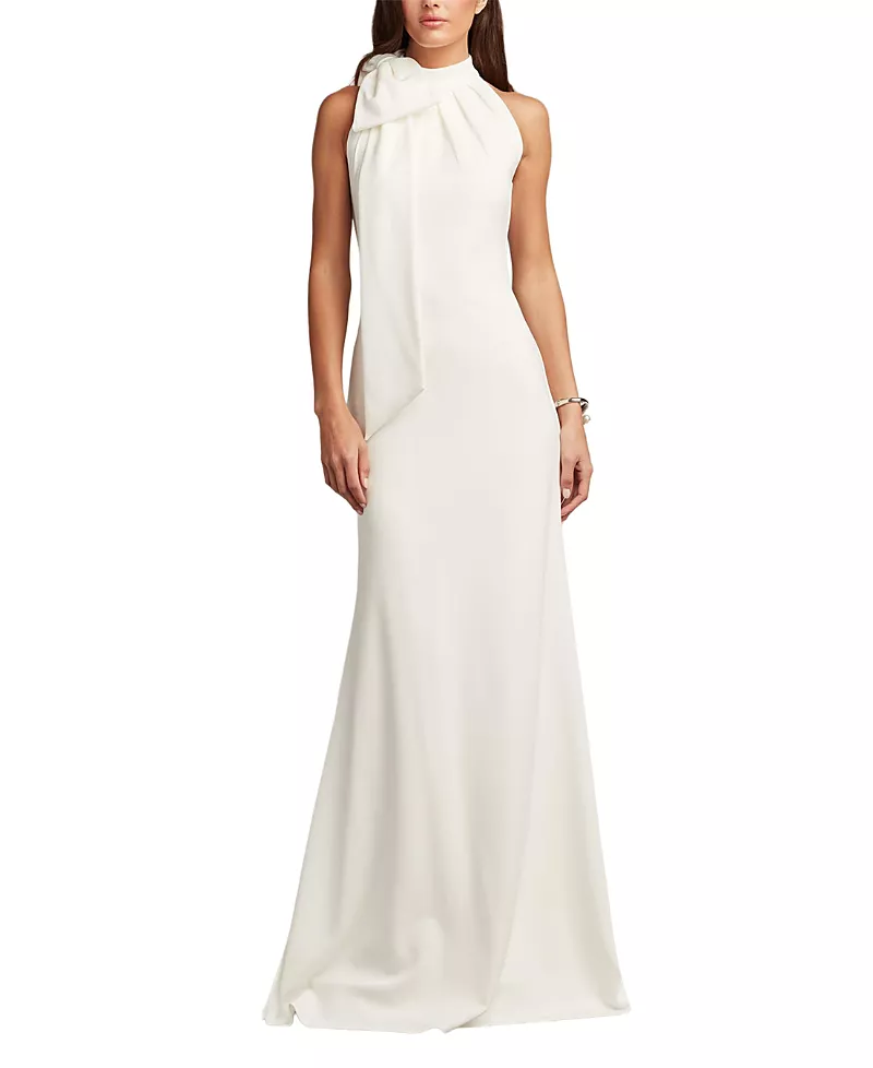 Tadashi Shoji Sims Shoulder Bow Halter Gown