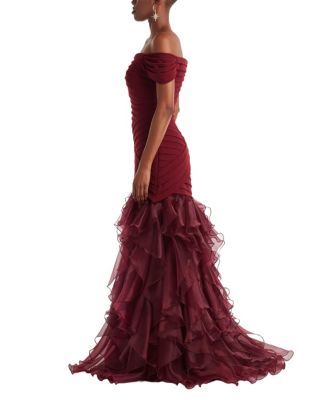  Vail Shutter-Pleated Crepe and Organza Gown