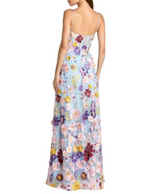 Spaghetti Strap Floral Embroidered A-Line Gown