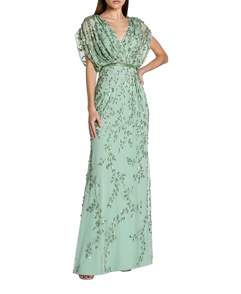 Mac Duggal Beaded V-Neck Short Sleeve Blouson Gown