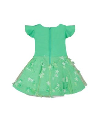  Girls' Bi-Material Short Flutter Sleeves Mesh Dress - Little Kid