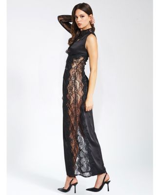  Weslyn Satin Lace High Slit Dress