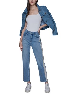 Hot Fix Stripe Straight Jeans in Brisk Blue