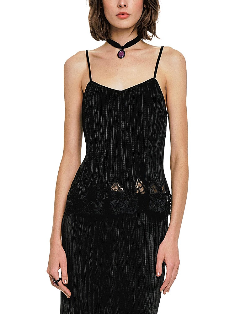Anna Sui Plisse Lace Trimmed Camisole