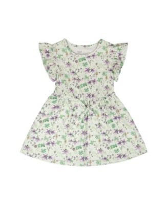  Girls' Jersey Flutter Sleeves Printed Flowers Dress - Baby