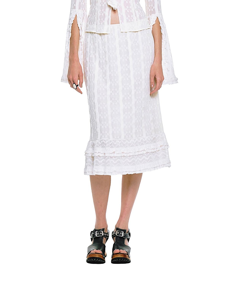 Anna Sui Floral Ruffle Stretch Lace Skirt