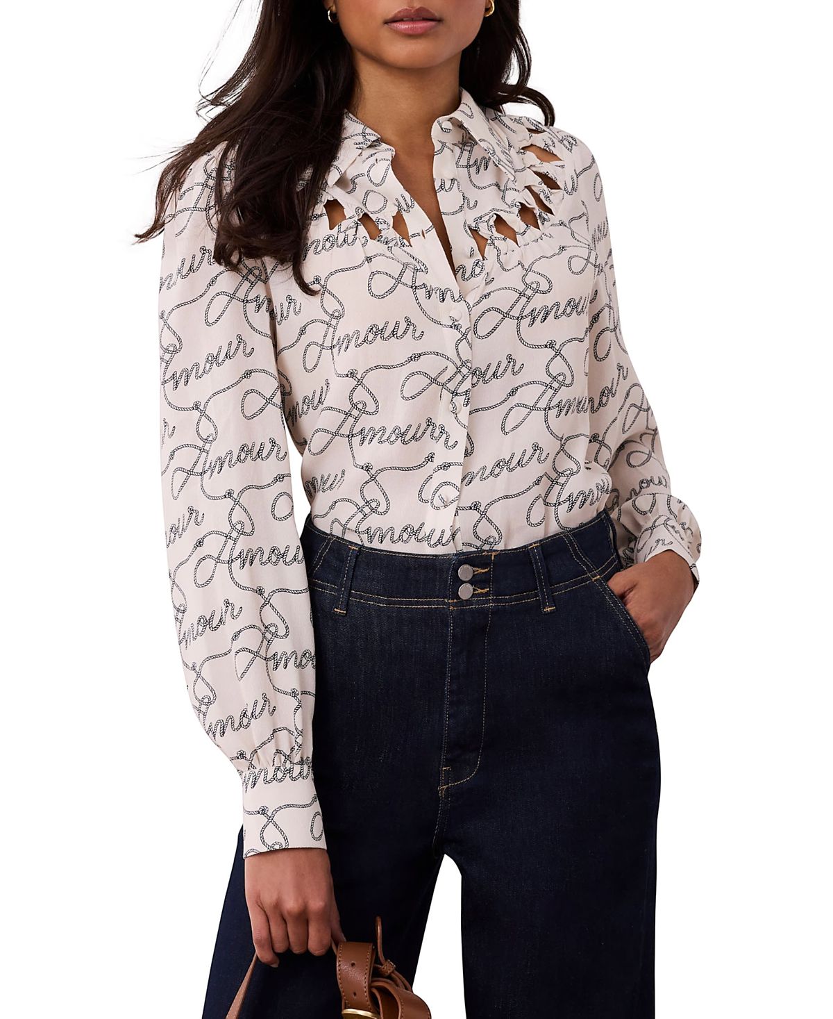 Mint Velvet Women's Amour Print Bow Shirt