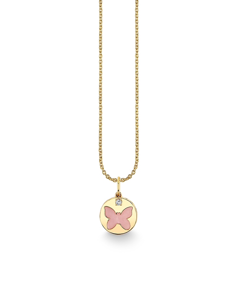 Sydney Evan 14K Yellow Gold The Solara Pink Mother of Pearl & Diamond Butterfly Pendant Necklace, 16