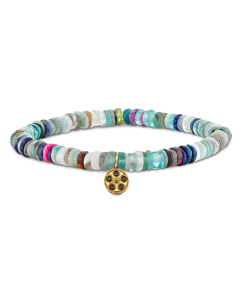 Sydney Evan 14K Yellow Gold California Rainbow Heishi & Black Diamond Film Reel Charm Stretch Bracelet - Exclusive