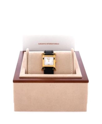 Heure H Quartz Watch in Plated Metal and Leather with Mother of Pearl 21mm