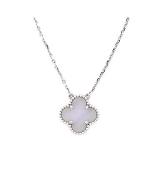 Vintage-Like Alhambra Pendant Necklace 18K White Gold and Chalcedony, 18.25"