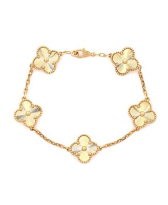  Vintage-like Alhambra 5 Motifs Bracelet Guilloche 18K Gold