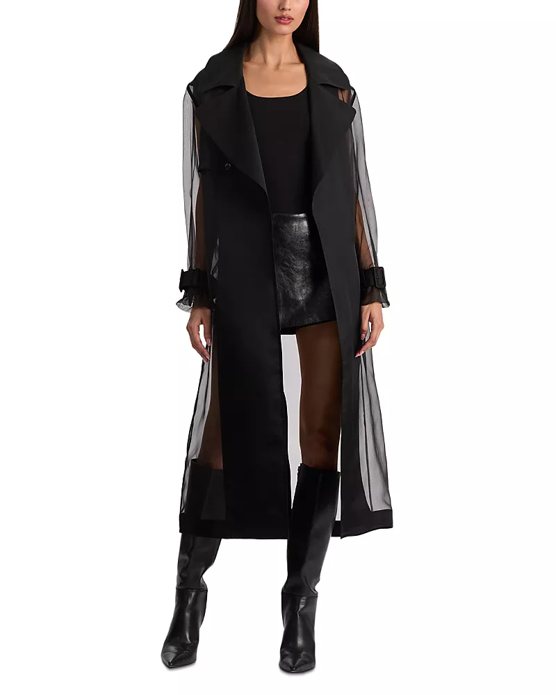 Alice and Olivia Silvia Sheer Mixed Media Trench Coat