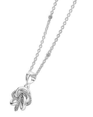 Sterling Silver Love Knot Caviar Bead Pendant Necklace, 18"