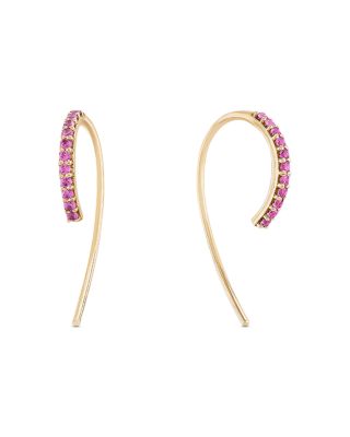 14K Yellow Gold Pink Sapphire Hooked on Hoops Threader Earrings