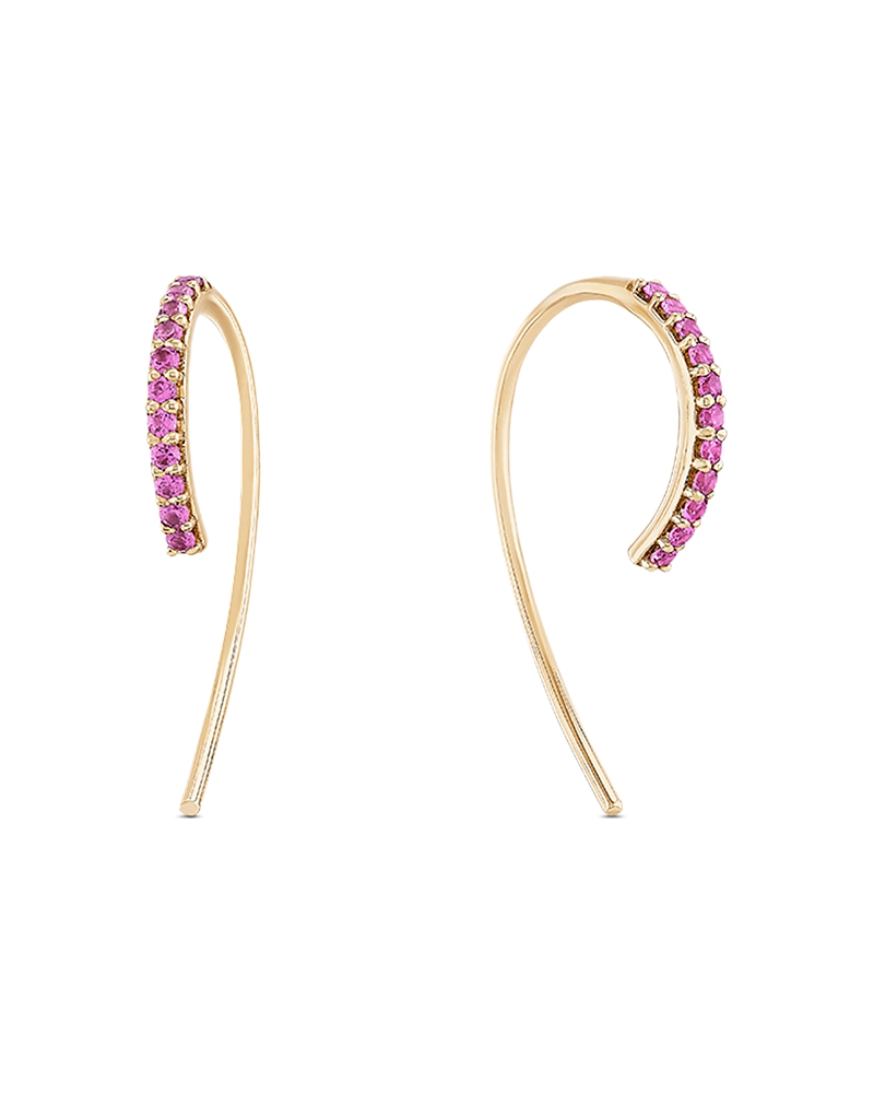 Lana 14K Yellow Gold Pink Sapphire Hooked on Hoops Threader Earrings