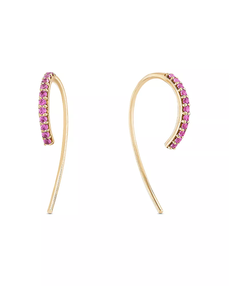 Lana 14K Yellow Gold Pink Sapphire Hooked on Hoops Threader Earrings