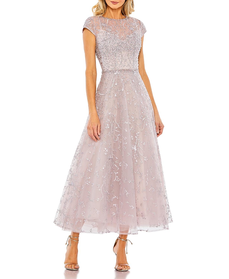 Mac Duggal Petite Embellished High Neck Cap Sleeve A Line Dress