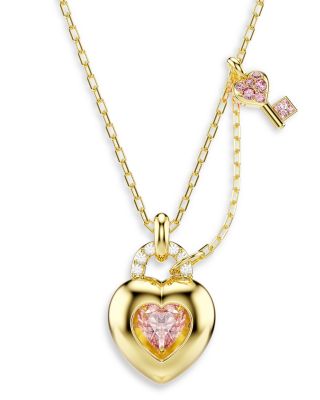 Idyllia Crystal & Cubic Zirconia Heart & Key Pendant Necklace, 14.87-17.75"
