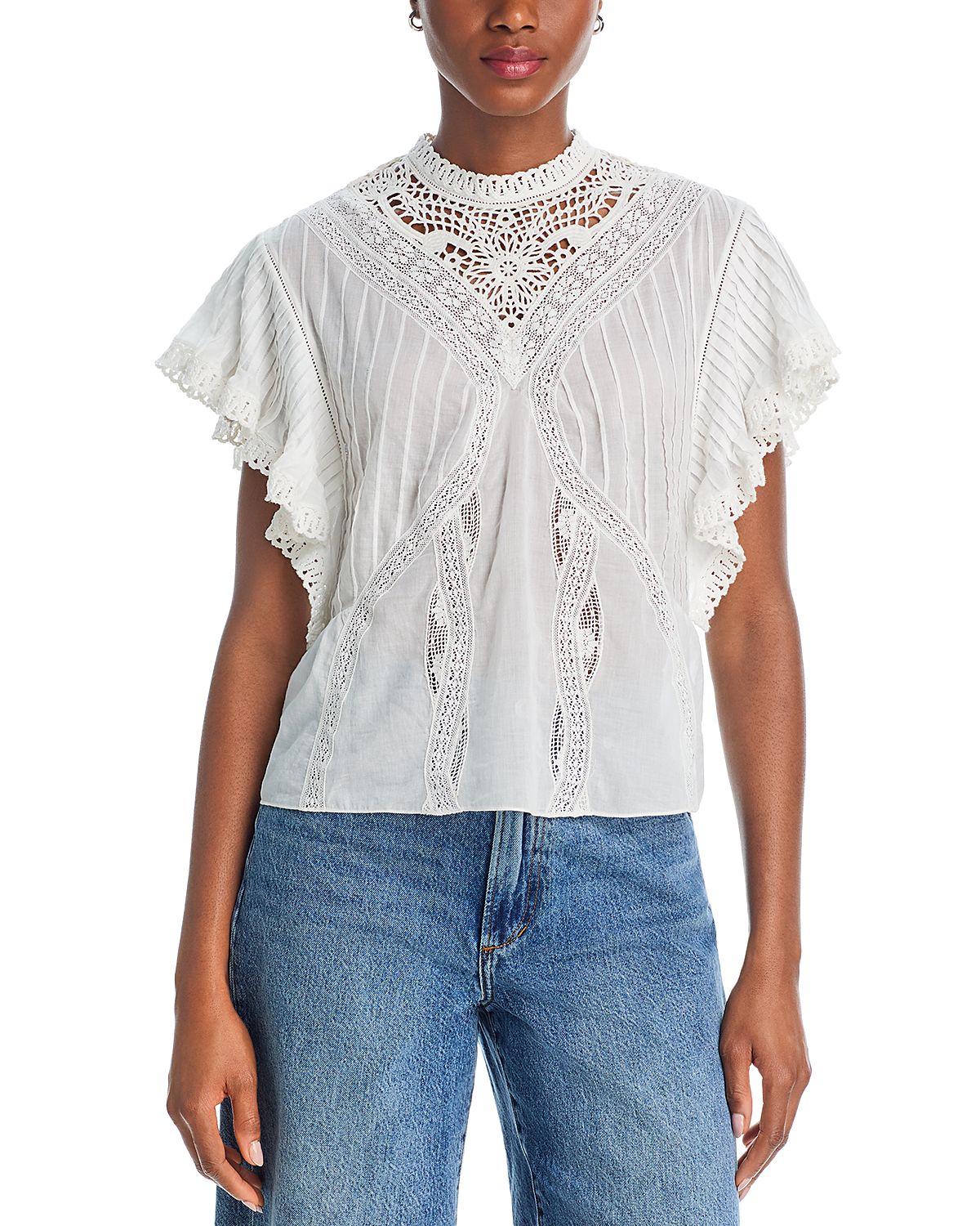 Farm Rio Lace Flutter Sleeve Top
