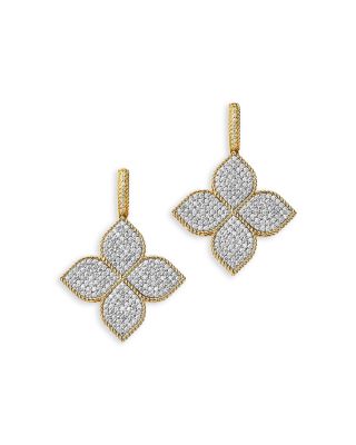 18K White & Yellow Gold Princess Flower Diamond Pav&eacute; Drop Earrings