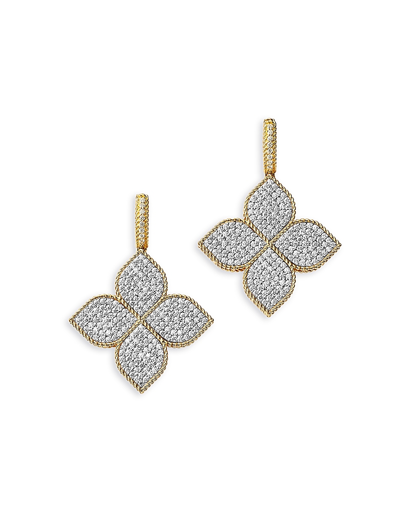 Roberto Coin 18K White & Yellow Gold Princess Flower Diamond Pave Drop Earrings