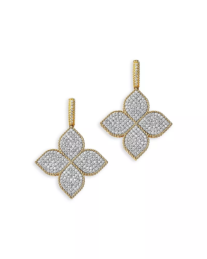 Roberto Coin 18K White & Yellow Gold Princess Flower Diamond Pave Drop Earrings