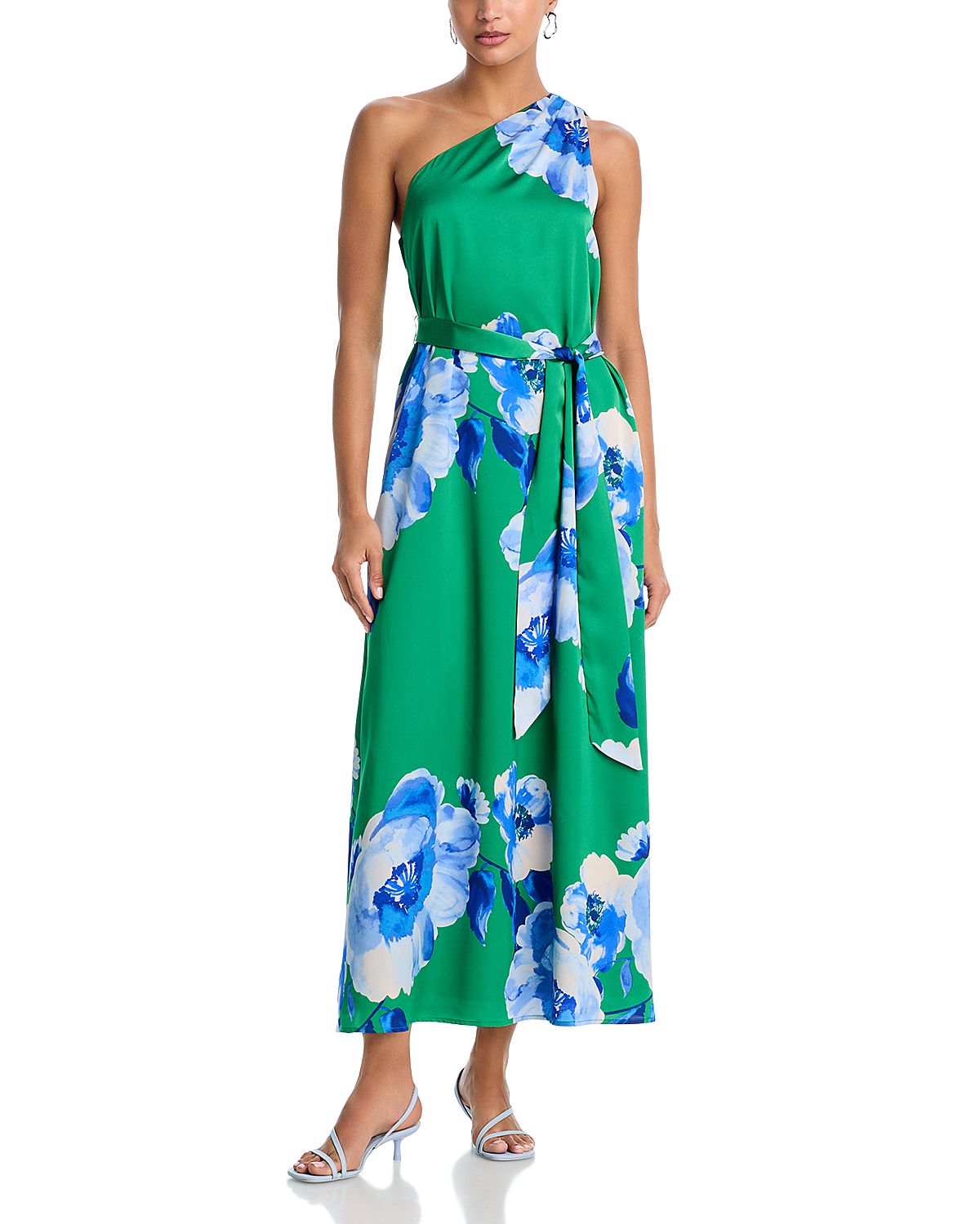 Aqua One Shoulder Satin Maxi Dress - Exclusive