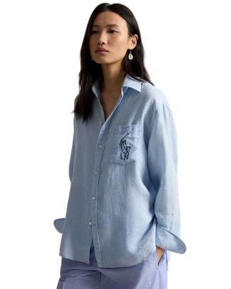 Ralph Lauren Oversize Fit Big Pony Linen Shirt | Bloomingdale's Women