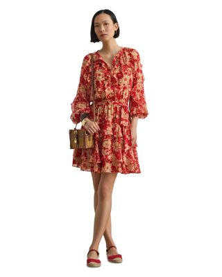 Print Ruffle Trim Georgette Tiered Dress