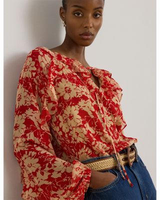 Floral Ruffle Trim Georgette Blouse