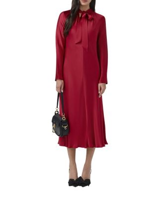 Stephanie Satin Tie Neck Midi Dress