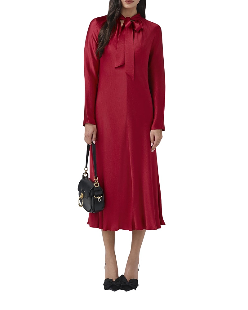 Ghost London Stephanie Satin Tie Neck Midi Dress